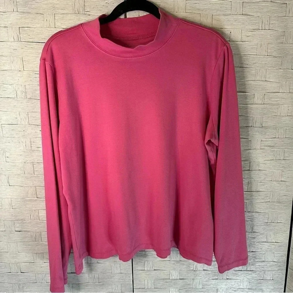 L.L.Bean Women's Mock Turtle Neck, pink supima cotton soft layering look casual - Picture 1 of 7